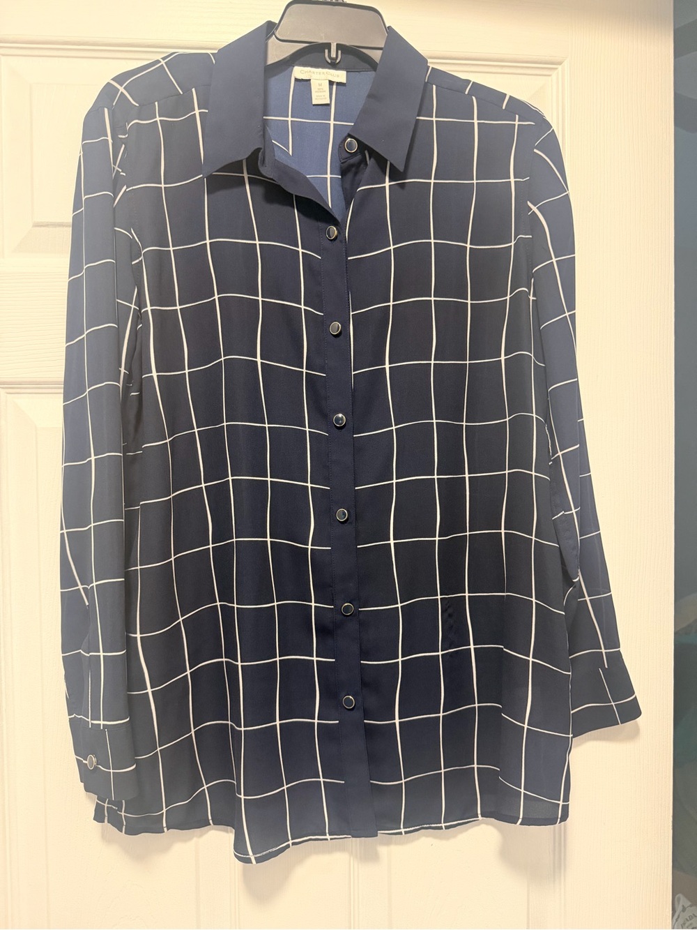 Charter Club Navy Windowpane Button-Down Shirt
